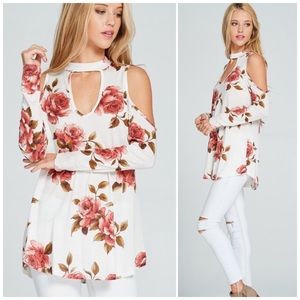 Floral Long Sleeve Choker Tunic Top